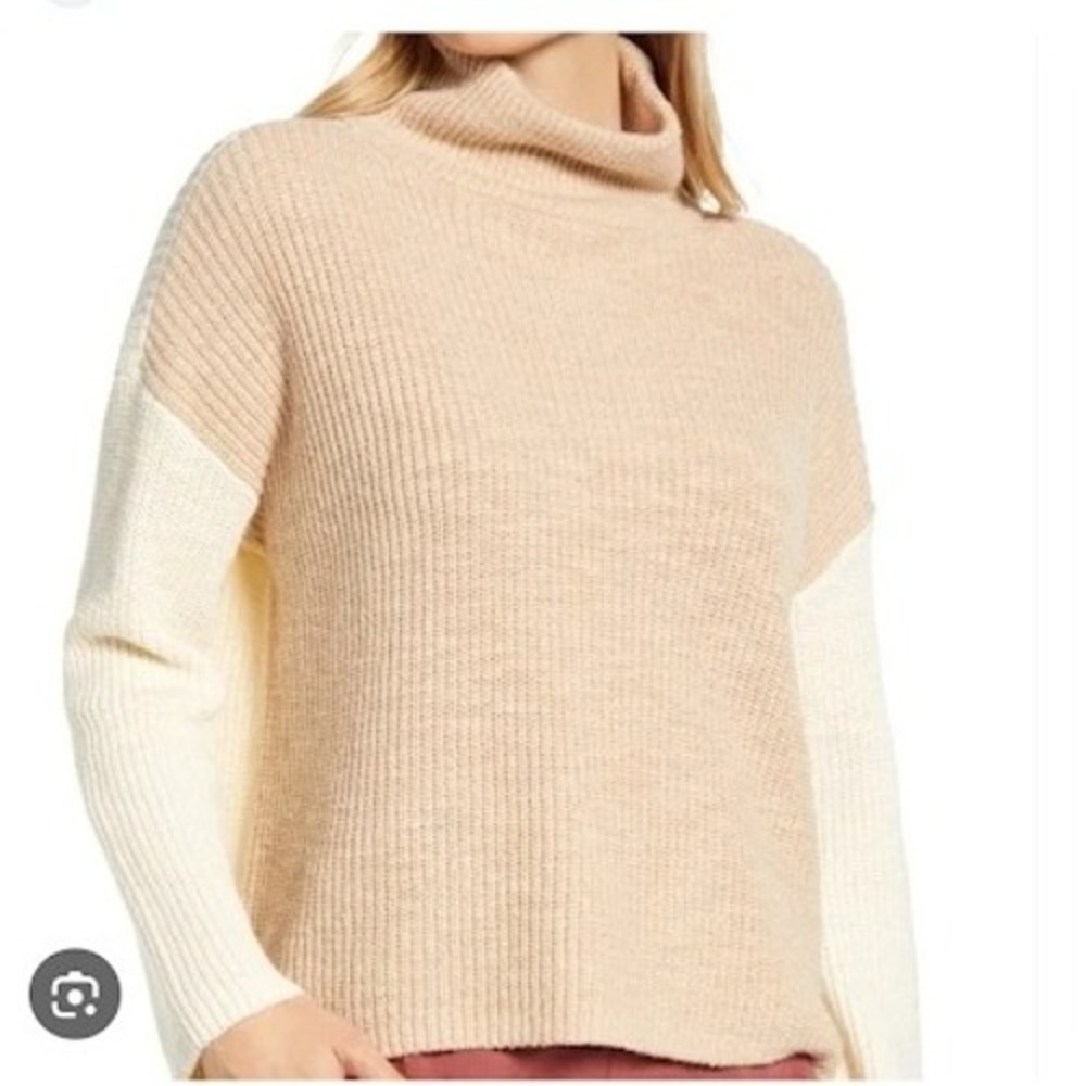 Lou & Grey Colorblock Turtleneck Sweater Ribbed Knit Pullover S Cotton Blend New
